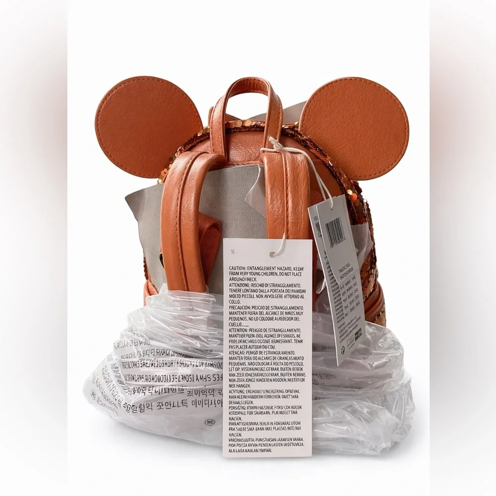 NWT-Disney Loungefly Minnie Mouse Orange Sequence Backpack - Picture 5 of 5